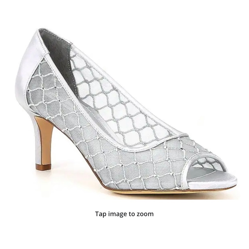 Alexa Marie Rhinestone Detail Peep-Toe Mesh Pumps